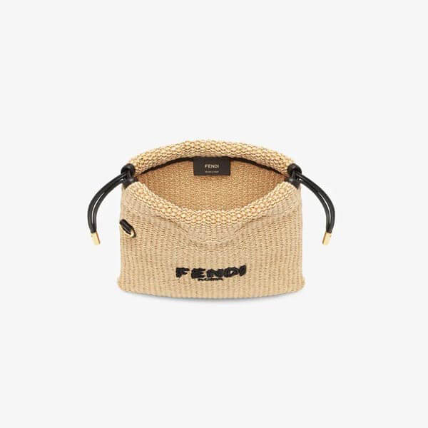 フェンディ ベージュ ラフィア 巾着ポーチ かごバッグ 8BT347AAYRF1E1I